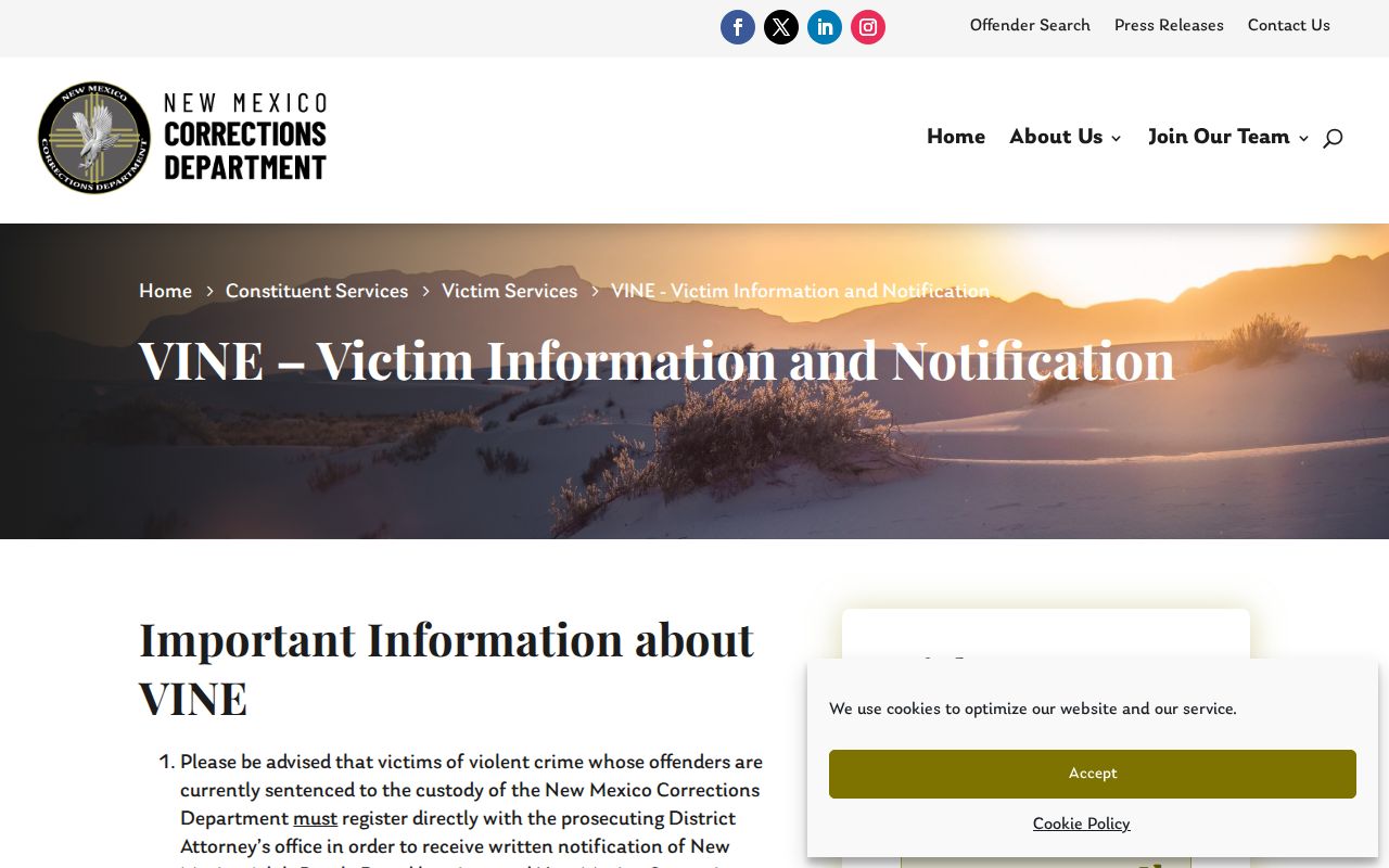 Curry County VINELink release check official NMCD service notice