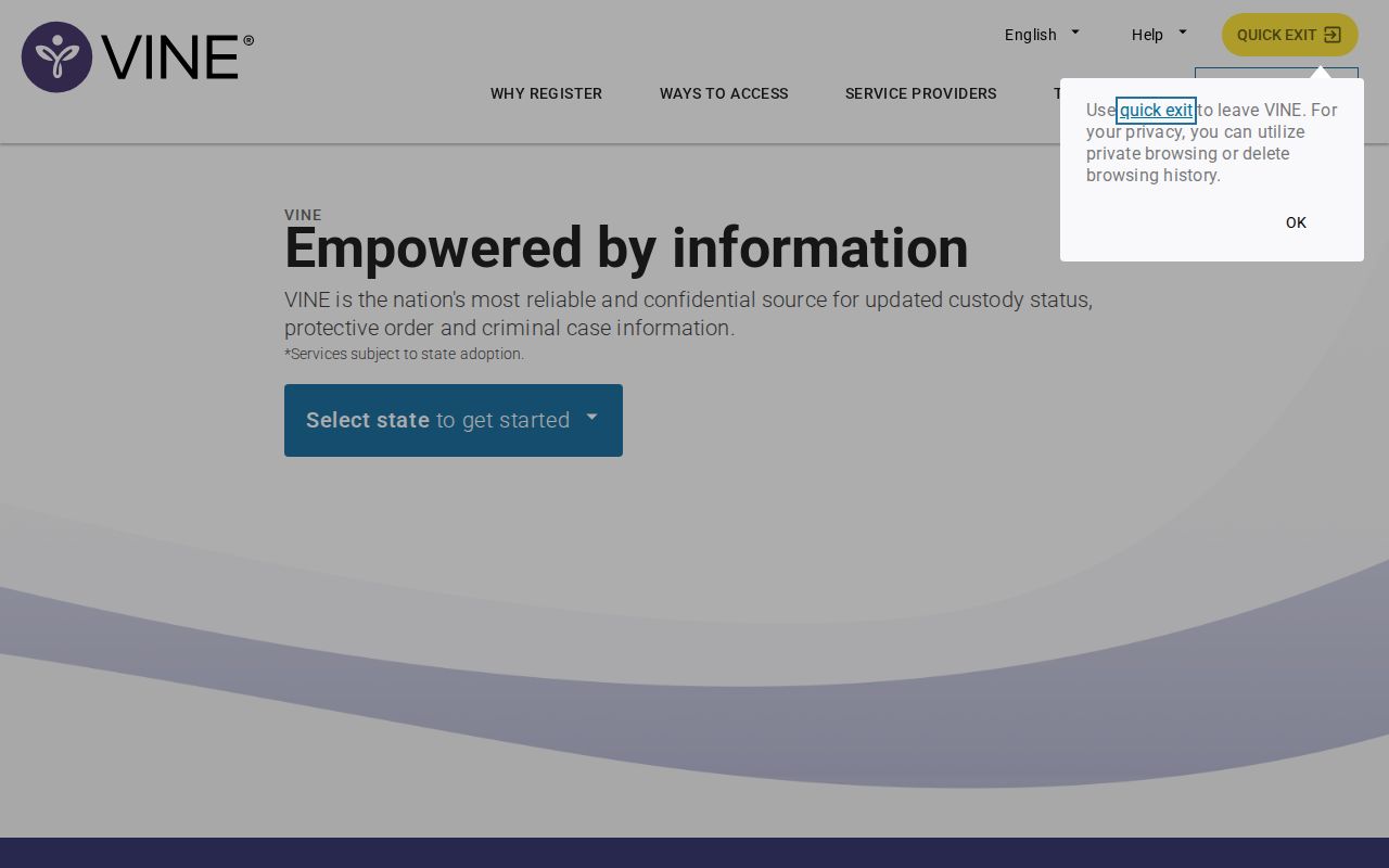 Curry County VINELink release check state selection and person search